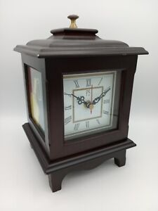 PS DESK CLOCK With 3 Photo Holders Dark Wood Instructions Needs Battery READ