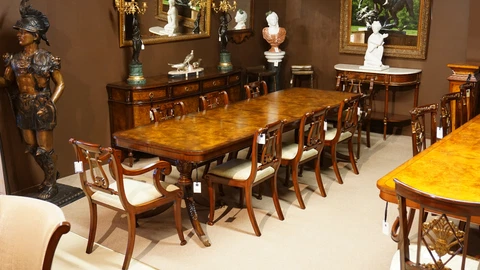 Beautiful 9' traditional mahogany with burl 2 pedestal formal dining table Cover