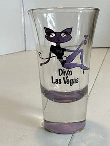 Vintage Diva Las Vegas vetro svasato viola nero gatto 3,5" - Foto 1 di 13