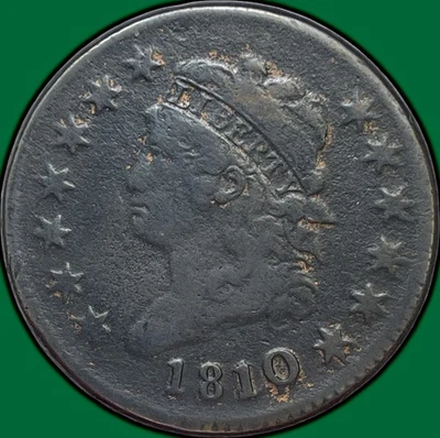 Moneda F fina cabeza grande 1810/09 más de 09 centavo clásico, porosidad ligera #29619 Foto 1 de 3