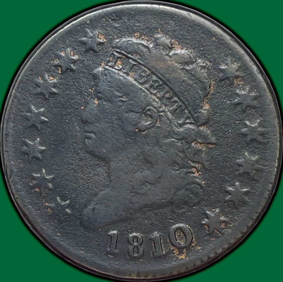 Moneda F fina cabeza grande 1810/09 más de 09 centavo clásico, porosidad ligera #29619 Foto 1 de 3