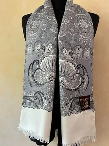 De colección Años 70 PFAU Seda Real Hombre Bufanda Ópera 2 Capas Gris Crema Paisley Patrones - Imagen 1 de 19