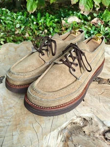 Russell Moccasin "Oneida" Moccasin Shoes 10 E Beige Suede New Vibram 2021 Soles - Picture 1 of 19