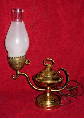 Vintage Table Desk Lamp Hurricane Miller Brass Lamp Faux Oil Weighted Base - Image 1 of 4
