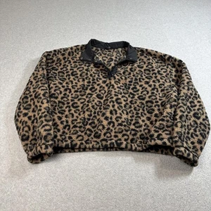 PacSun Pullover Damen XL braun schwarz Fleece Half Snap Pulli Leopard Sherpa - Bild 1 von 6