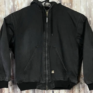 Berne Heartland Canvas Hooded Jacket Black Insulated Quilt Lined Mens XL Zip Up - Picture 1 of 16