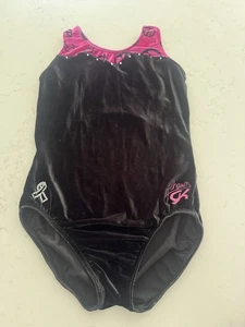 GK Elite Gymnastics Leotard Size Adult Medium AM Shawn Johnson Velour Bling EUC - Picture 1 of 4