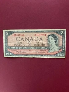 1954 Canada 2 Dollar Beattie / Rasminsky REPLACEMENT Banknote Circulated - Picture 1 of 2