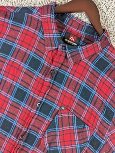 QUIKSILVER Flannel Button Up Men's XXL Red Plaid Tartan Long Sleeve - Picture 1 of 9