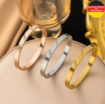 Damen Armband Armreif Modeschmuck aus Edelstahl Silber Gold Rosé Zirkonia Steine - Bild 1 von 4