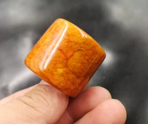 Dark Yellow Jasper Jadeite Jade Men's Big Retro Thumb Ring BanZhi Fingerstall - Picture 1 of 8