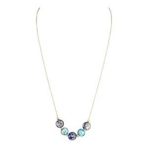 Murano Glass Necklace Blue and Light Blue Gold 5 Beads Millefiori 48cm Venice - Picture 1 of 3