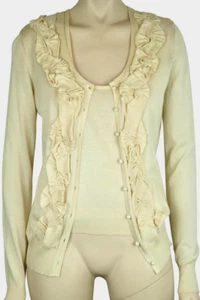 NWT OSCAR DE LA RENTA 2 PC IVORY SILK CARDIGAN SWEATER TANK CAMISOLE SET M $2590 - Picture 1 of 8