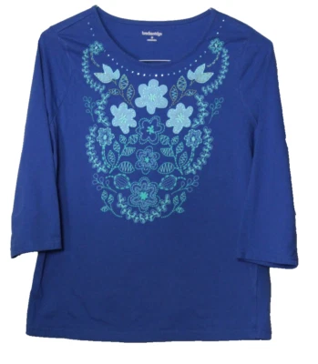 BRECKENRIDGE TEE SHIRT ladies size M medium blue aqua embroidery 3/4 sleeve - Image 1 of 4