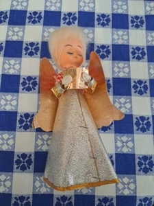 Vintage 1960s Christmas Angel Tree Topper Gold Paper Made in Japan 7.25" Tall - Picture 1 of 8