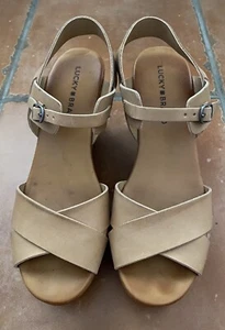 Lucky Brand Nude Neutral Tan Leather Wedge Sandals 7.5M - Picture 1 of 8