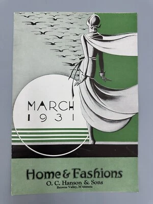 1931 ART DECO FASHIONS Hogar CATÁLOGO Publicidad Mailer Verde Mujer Pájaros De Colección Foto 1 de 4