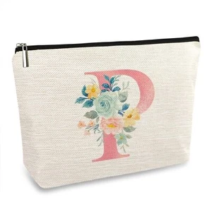 Initial Letter A-Z Personalized Floral Makeup Bags, Monogrammed Birthday Gift... - Picture 1 of 6