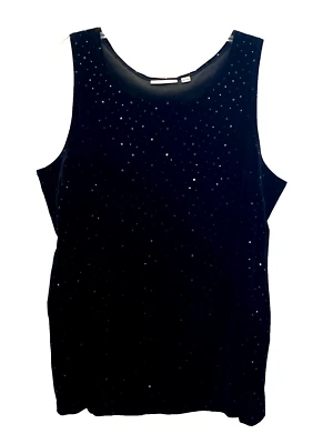 Susan Graver Size 1X Black Velvet Shimmer Pullover/Top/Shell Sequined Sleeveless - Image 1 of 4