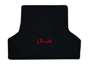NEW! 1968 - 1972 CHEVELLE Rear Trunk Mat Black Carpet Embroidered Red Logo - Picture 1 of 9