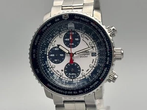 Serviced Seiko Flightmaster Chronograph 7T62-0EB0 Blue White Men's Watch - Picture 1 of 16