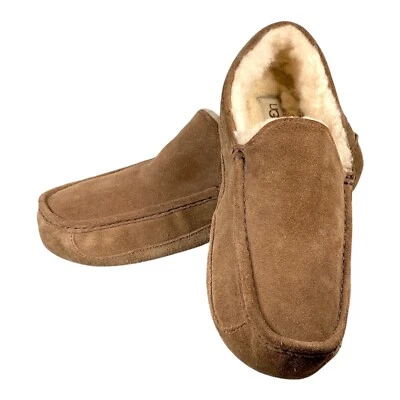 Chinelos UGG Masculino 13 Castanho Bege Camurça Shearling ASCOT Confortável Quente Impermeável - Imagem 1 de 4