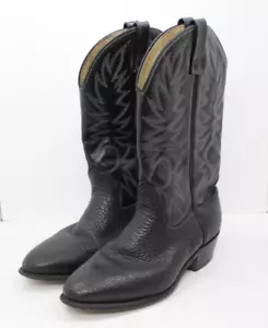 Black Leather Country Western Cowboy Boots - Picture 1 of 6