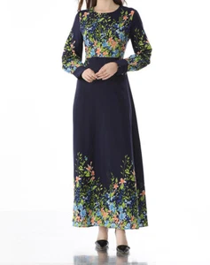 Women Clothing Floral Loose Casual Maxi Dress Round Neck Long Sleeve - Picture 1 of 14