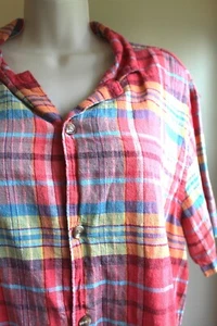 Old Navy Herren L Leinen Baumwolle Hemd rot blau gelb kariert S/Ärmel Knopfleiste - Bild 1 von 7