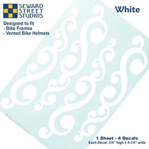 Set of 4 White Vintage Swirls Decals, Bubble Ornament Bicycle Helmet Kit #810 - Picture 1 of 3