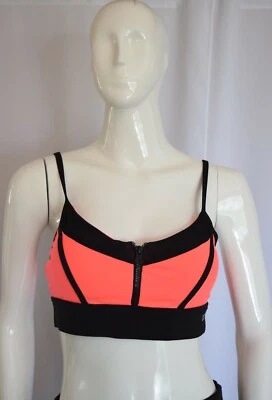 全新 LORNA JANE SZ 小号 运动 BRA YOGA GYM 女式 NEON TANGERINE 黑色 — 第 1/4 张图片