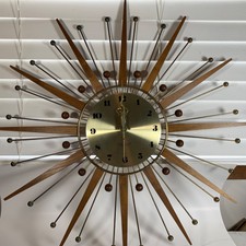 VTG Mid Century Modern Westclox Nocord Atomic Starburst Sunburst Wall Clock 22" 