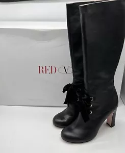 Bota con cordones roja Valentino negra cuero tacón alto hasta la rodilla con cremallera interior talla 39 - Imagen 1 de 5