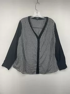 Elementz Woman Womens Top Black XL 1X Front Button V-Neck Blouse Shirt - Picture 1 of 10