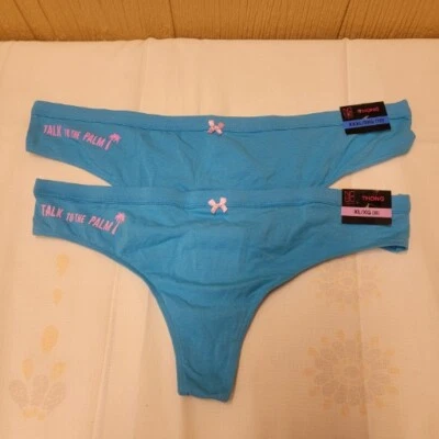 NO BOUNDRIES Women's Cotton Thong Malibu Blue Talk To the Palm  - CHOICE OF SIZE - Image 1 of 4