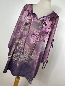 New Catherines 0X Shirt Top Purple V Neck Lightweight Paisley Floral Lilac J7 - Picture 1 of 6