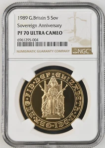 Great Britain 1989 Gold Proof 5 Pound/Sovereign Coin NGC PF70 500th Anniversary - Picture 1 of 4