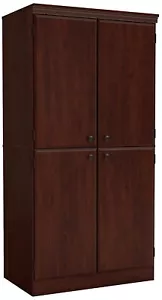 Cherry Wooden Pantry Storage Cabinet Tall Laundry Closet Organizer Cupboard Door - Picture 1 of 6