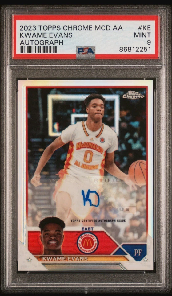 PSA 9 - KWAME EVANS Auto 2023 Topps Chrome McDonalds All American McDonald's KJ - Image 1 of 2