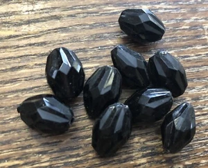 Vintage Black Ultra Defined Sectioned Inlay Fancy Faceted Oval Kite Lucite Beads - Picture 1 of 4