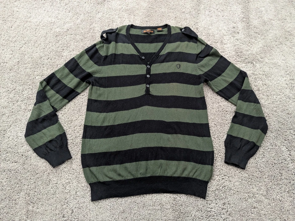 Suéter Ben Sherman Para Hombre Grande Henley Manga Larga Rayas Verde Foto 1 de 4