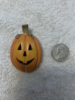Halloween Pin Brooch 3D Smiling Jack O Lantern Pumpkin Orange Pin 2.5" - Image 1 of 4