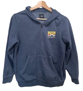 Vans Youth Small Zip Hoodie Off the Wall Logo Blue Fleece Sweatshirt - Picture 1 of 2