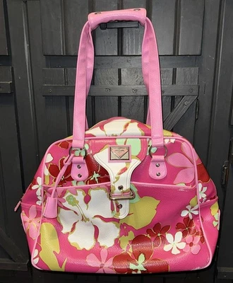 Vintage 90s Y2K Roxy Carry On Travel Bag Luggage Overnight Pink Floral Hibiscus - Image 1 of 4