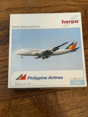 Avião fundido HERPA Boeing 747-400 Philippine Airlines escala 1:500 - Imagem 1 de 3