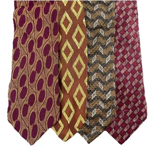 Lot Of 4 Vintage Geometric Pattern Ties Textured Excellent Variety Scarlet Rope - Picture 1 of 23
