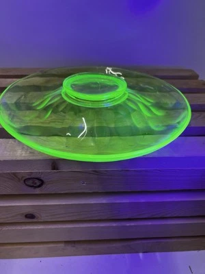 Depression Glass Green Uranium, Serving Fruit Tray, 11” Thumbprint? - Image 1 of 4