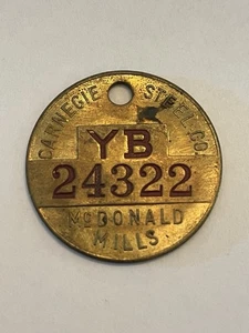 Vintage Carnegie Stahlwerk Mitarbeiter Abzeichen Anhänger McDonald Mills Scheck 24322 - Bild 1 von 3