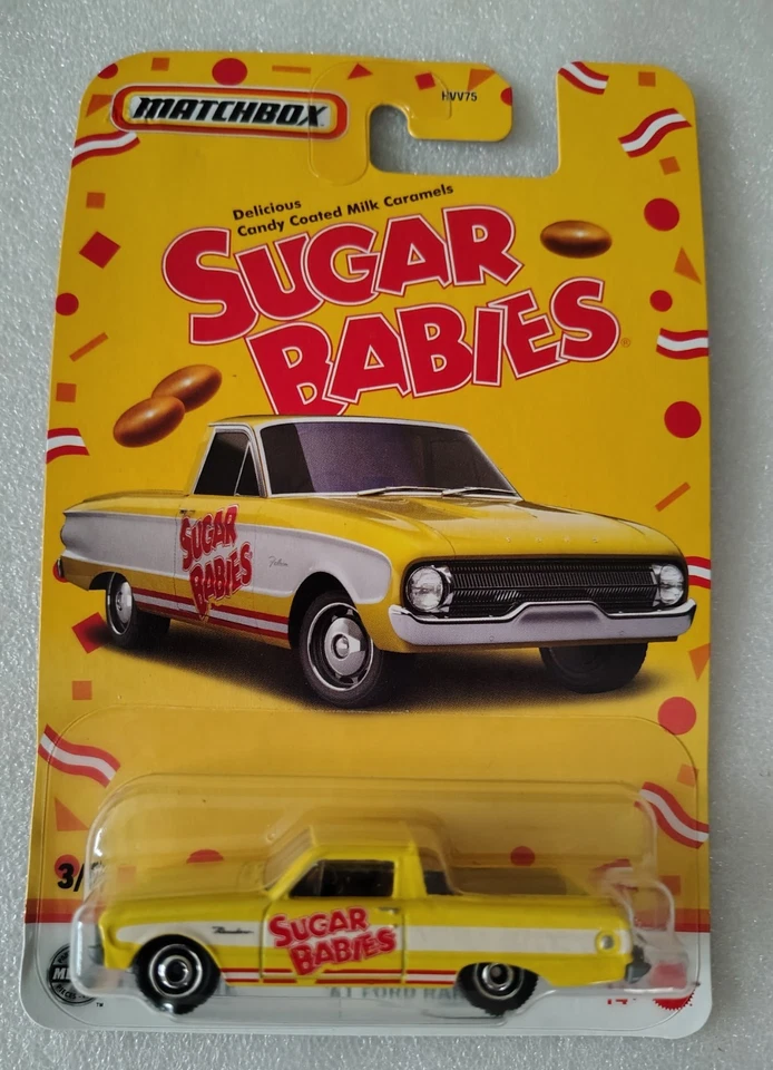 Matchbox '25 Candy Series Sugar Babies '61 Ford Ranchero #3/6 amarillo y rojo Foto 1 de 1
