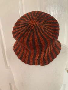 VINTAGE LAURA ASHLEY HAT ORANGE CHENILLE FABRIC WITH BROWN STITCHING BUCKET VGC - Picture 1 of 4